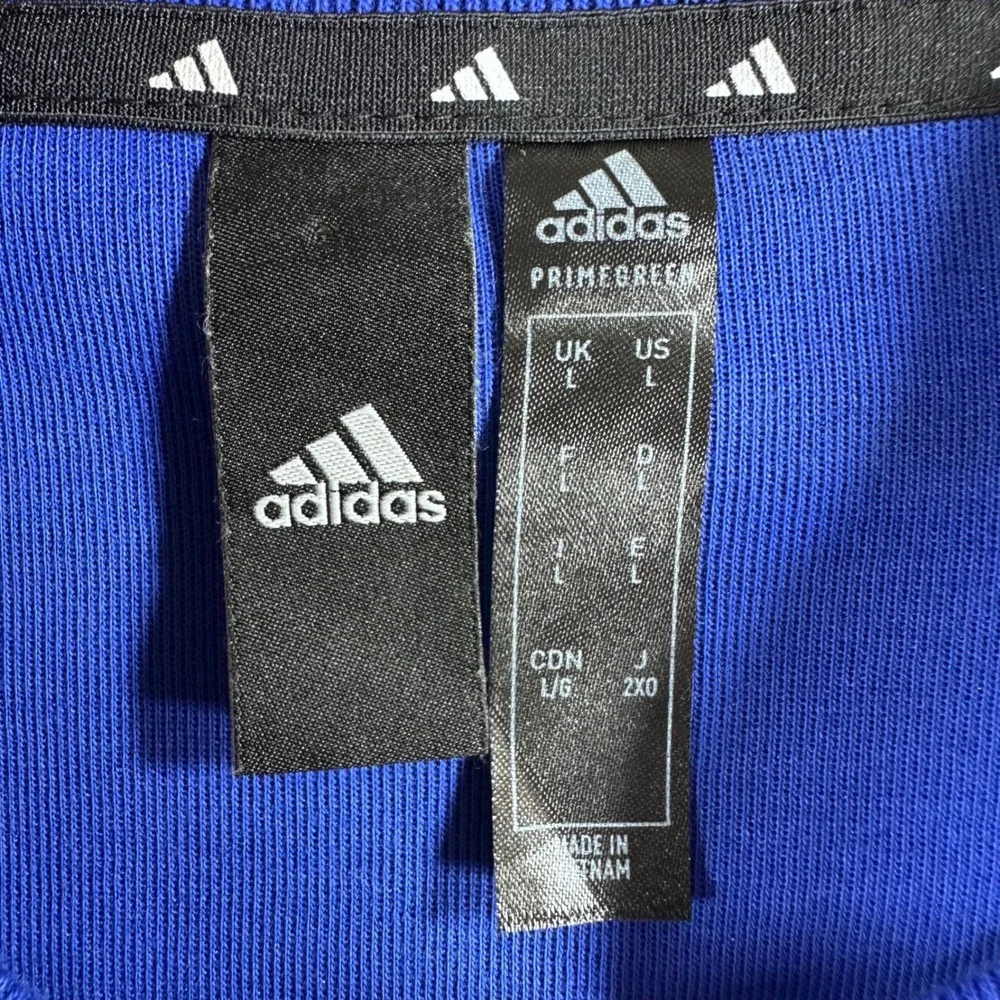 Adidas Sweatshirt Mens‎ L Large Blue Primegreen 3-Stripe Crewneck Active HB1421